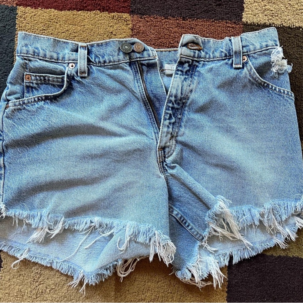 Light Blue Frayed Hem Jean Shorts